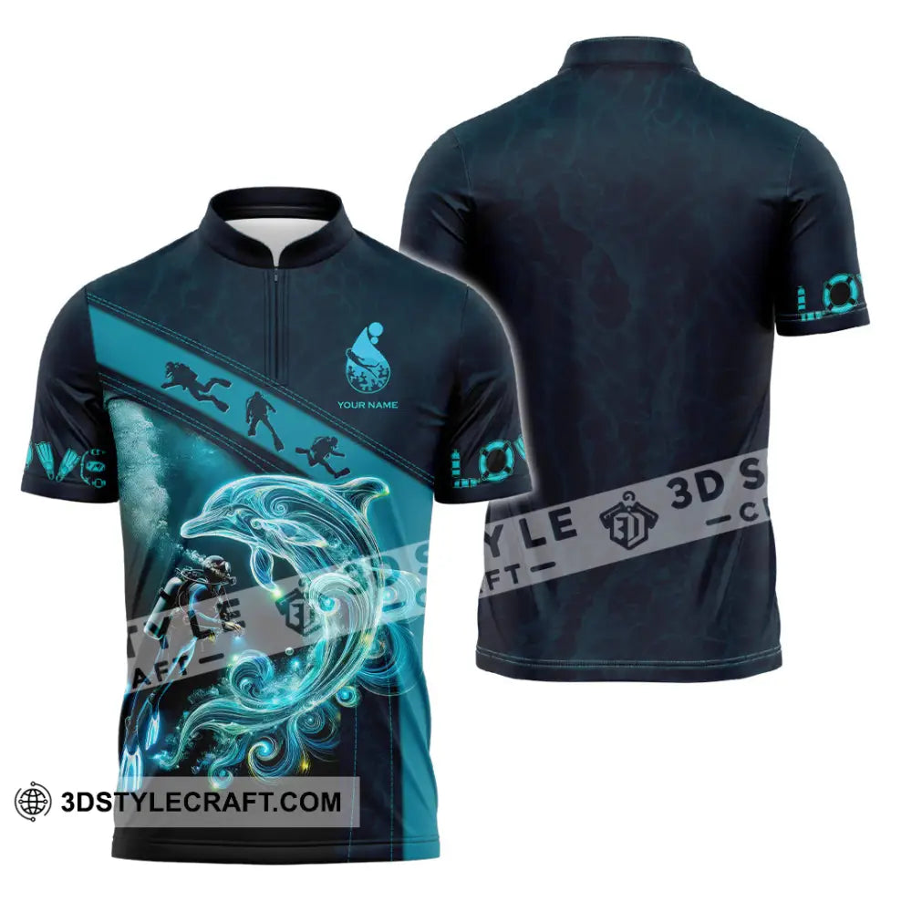 Unisex Shirt Custom Name Diving Lover Gift Zipper Polo / S T-Shirt